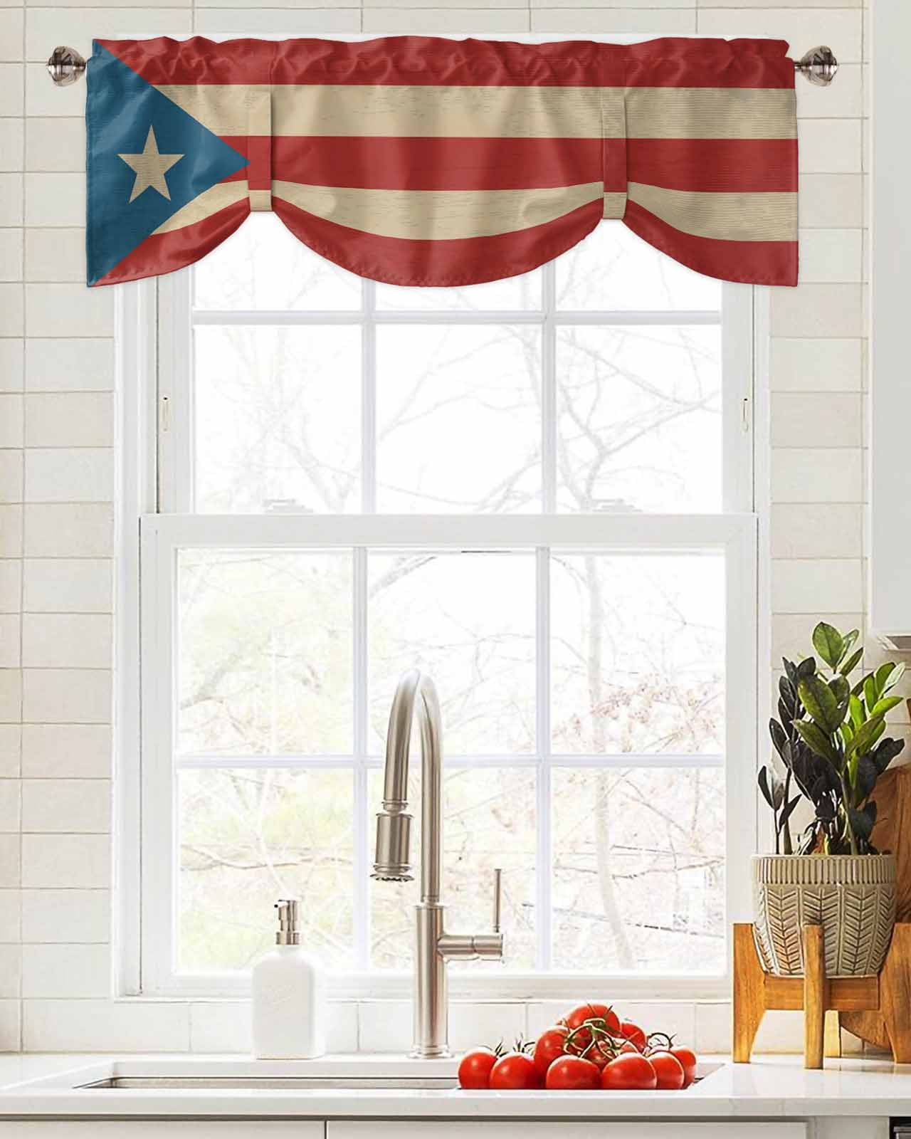 Tie Up Valance Curtain for Kitchen,Puerto Rico Flag Red Stripe Stars ...