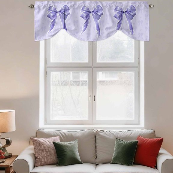 Tie Up Valance Curtain for Kitchen,Purple Butterfly Loving Background Rod Pocket Short Curtains Adjustable Tie-Up Shade Valances,Abstract Art Window Treatment for Bathroom Living Room Bedroom
