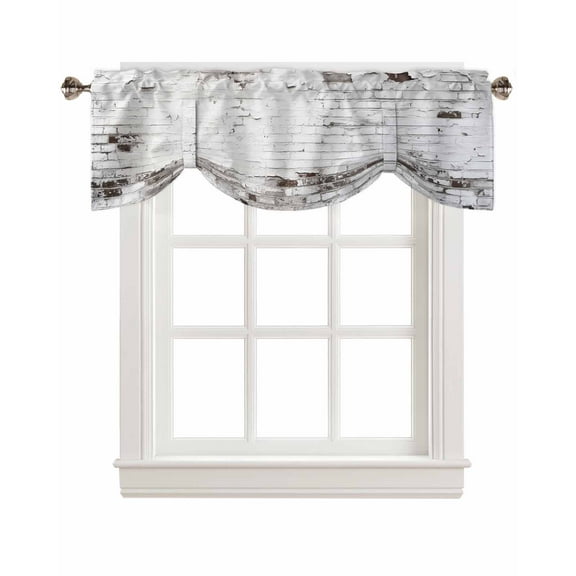 Tie Up Valance Curtain for Kitchen,Retro White Brick Wall Backdrop Rod Pocket Short Curtains Adjustable Tie-Up Shade Valances,Abstract Pattern Window Treatment for Bathroom Bedroom