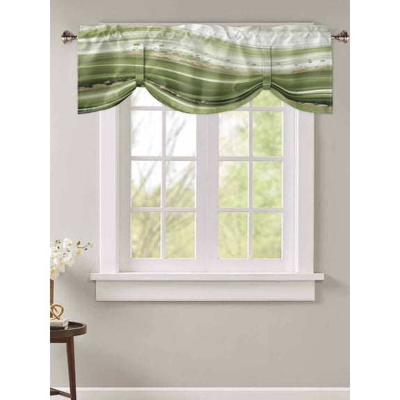 Tie Up Valance Curtain for Kitchen,Sage Green Gradient Stripes Rod Pocket Short Curtains Adjustable Tie-Up Shade Valances,Abstract Geometric Window Treatment for Bathroom Living Room Bedroom