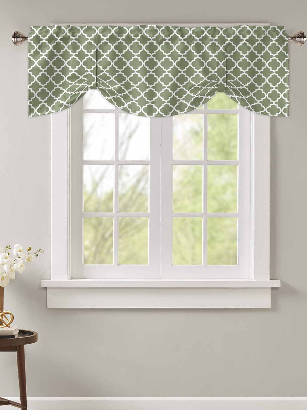 Tie Up Valance Curtain for Kitchen,Sage Green Moroccan Grid Rod Pocket ...