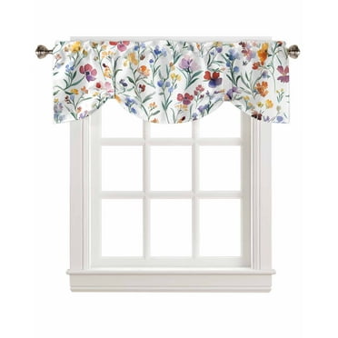 Tie Up Valance Curtain for Kitchen,Spring Flowers Plants Wildflowers on White Rod Pocket Short Curtains Adjustable Tie-Up Shade Valances,Colorful Floral Window Treatment for Bathroom Bedroom