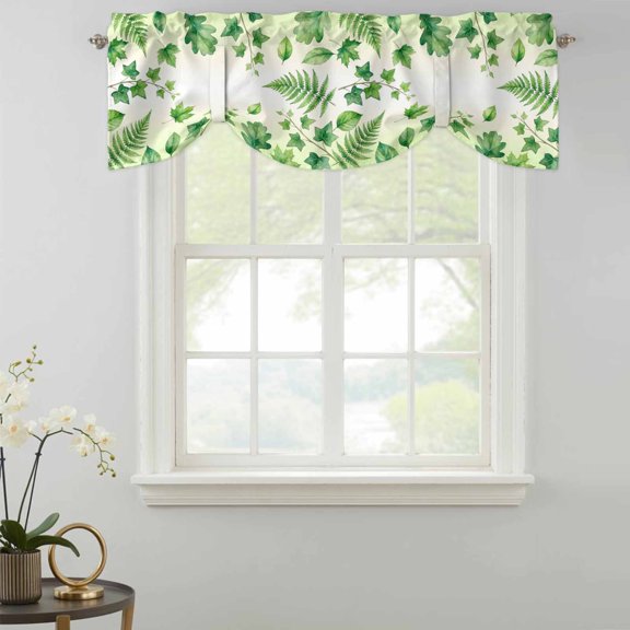 Tie Up Valance Curtain for Kitchen,Spring Watercolor Leaves Plants Rod Pocket Short Curtains Adjustable Tie-Up Shade Valances,Rustic Green Ivy Pothos Leaf Window Treatment for Bathroom Living Room