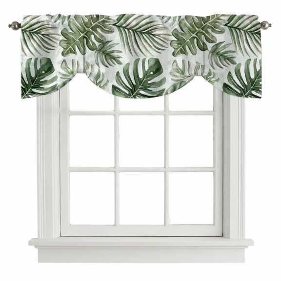 Tie Up Valance Curtain for Kitchen, Summer Tropical Sun-kissed Foliage Rod Pocket Short Curtains Adjustable Tie-Up Shade Valances 42x12in, Palm Leaves Window Treatment for Bedroom Bathroom