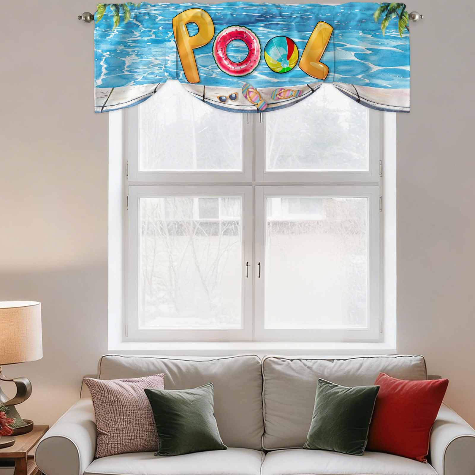 Tie Up Valance Curtain for Kitchen,Summer Vacation Swimming Pool Rod ...