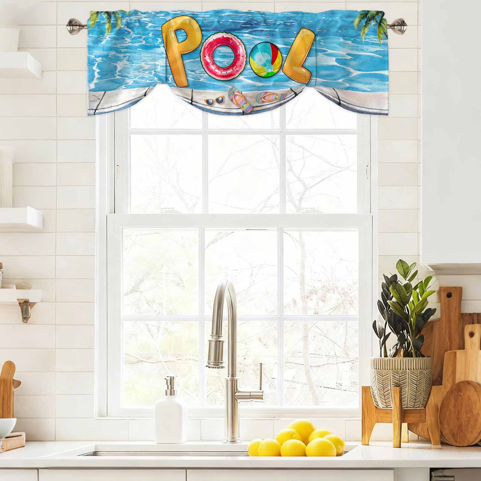Tie Up Valance Curtain for Kitchen,Summer Vacation Swimming Pool Rod ...
