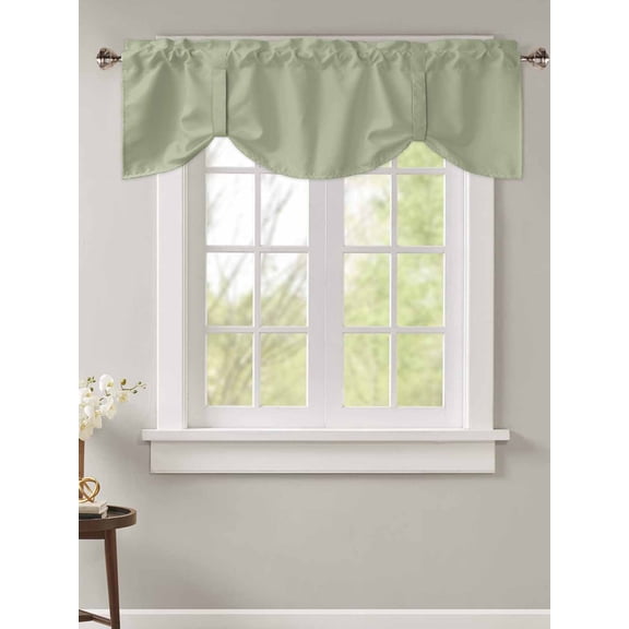 Tie Up Valance Curtain for Kitchen,Vintage Green Graze Pattern Rod Pocket Short Curtains Adjustable Tie-Up Shade Valances,Monochrome Window Treatment for Bathroom Living Room Bedroom