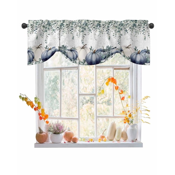 Tie Up Valance Curtain for Kitchen,Vintage Thanksgiving Pumpkins Rod Pocket Short Curtains Adjustable Tie-Up Shade Valances,Farmhouse Foliage Window Treatment for Bathroom Living Room Bedroom