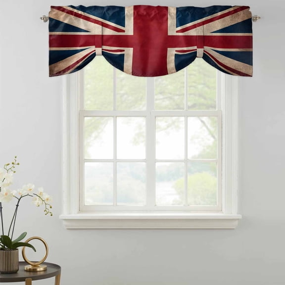 Tie Up Valance Curtain for Kitchen,Vintage Union Jack Flag Rod Pocket Short Curtains Adjustable Tie-Up Shade Valances,Reerto Flags Of The United Kingdom Window Treatment for Bathroom Living Room