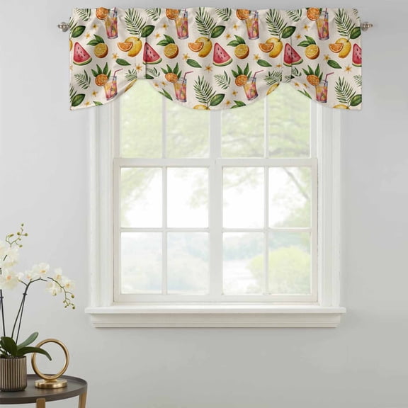 Tie Up Valance Curtain for Kitchen,Watercolor Lemon Watermelon Lemon Tea Rod Pocket Short Curtains Adjustable Tie-Up Shade Valances,Vintage Summer Plants Window Treatment for Bathroom Living Room