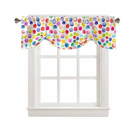 Tie Up Valance Curtain for Kitchen,Watercolor Rainbow Polka Dots Rod Pocket Short Curtains Adjustable Tie-Up Shade Valances,Colorful Pattern Window Treatment for Bathroom Bedroom