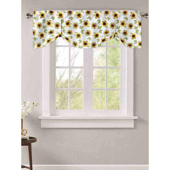 Tie Up Valance Curtain for Kitchen,Watercolor Summer Sunflowers Rod Pocket Short Curtains Adjustable Tie-Up Shade Valances,Pastoral Plant Window Treatment for Bathroom Living Room Bedroom