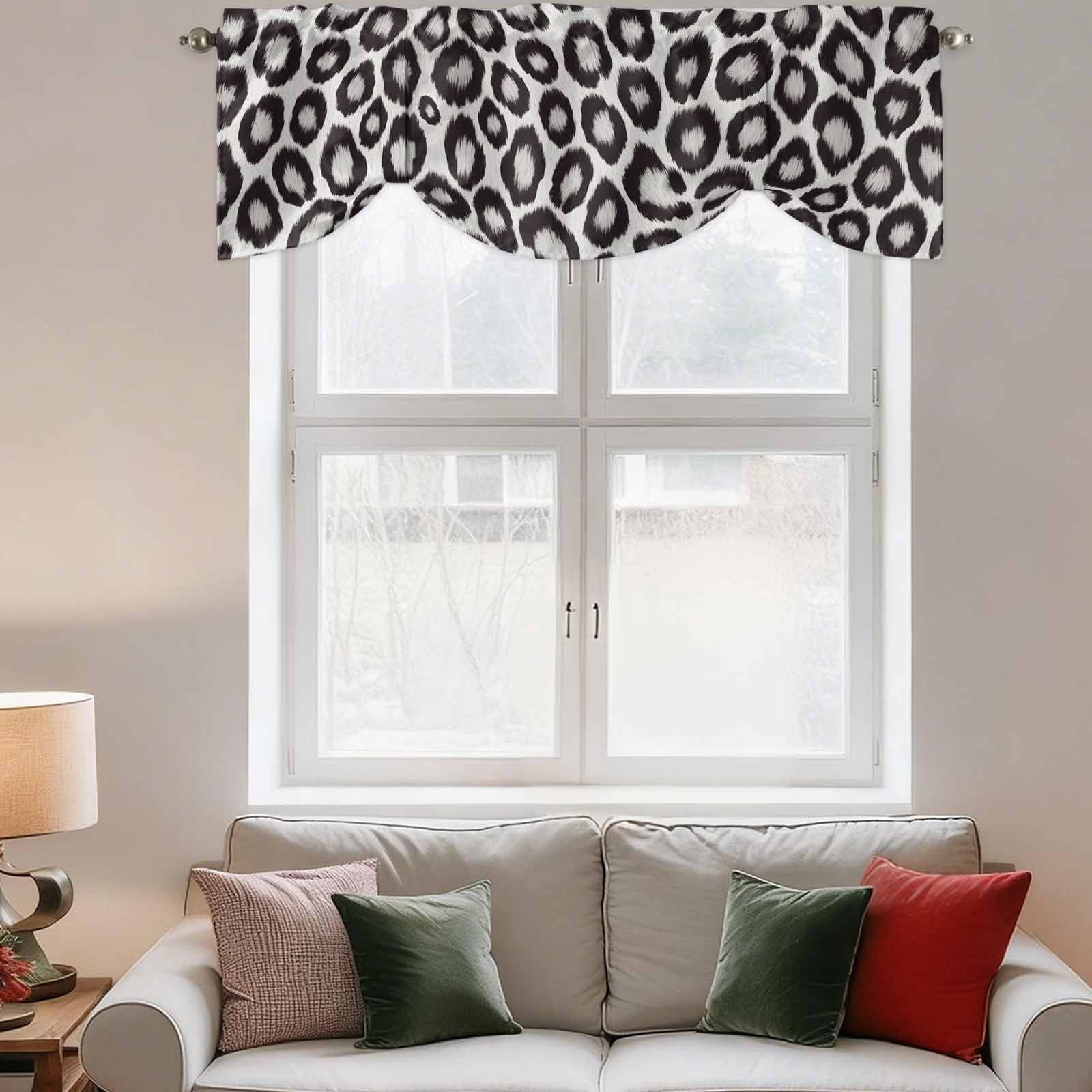 Tie Up Valance Curtain for Kitchen,Wild Animal Skin Texture Rod Pocket