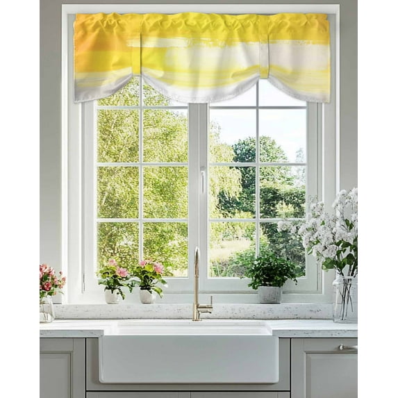 Tie Up Valance Curtain for Kitchen,Yellow Gray Oil Painting Art Rod Pocket Short Curtains Adjustable Tie-Up Shade Valances,Watercolor Gradient Window Treatment for Bathroom Living Room Bedroom