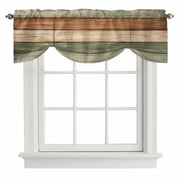 Tie Up Valance Farmhouse Sage Green Brown Valances for Windows Vintage Wooden Striped Balloon Shade Valance Window Treatment Short Curtain Valances for Living Room Kitchen Bedroom Bathroom 42"x12"