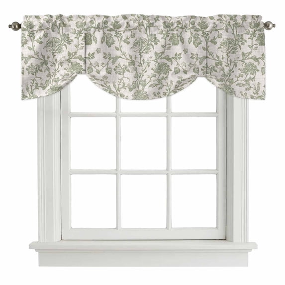 Tie Up Valance Farmhouse Sage Green Valances for Windows Vintage Flower Leaf Botanical Balloon Shade Valance Window Treatment Short Curtain Valances for Living Room Kitchen Bedroom Bathroom 42"x12"