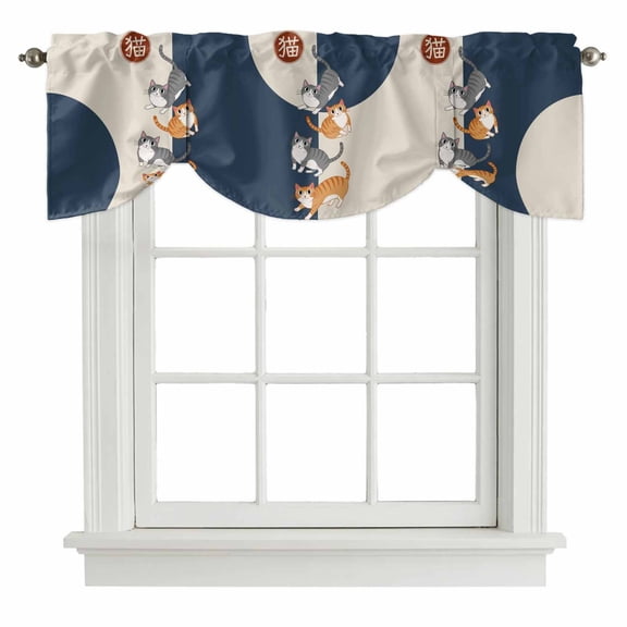 Tie Up Valance Japanese Cute Cats Valances for Windows Harmony Cartoon Kitty Balloon Shade Valance Rod Pocket Window Treatment Short Curtain Valances for Living Room Kitchen Bedroom Bathroom 42"x18"