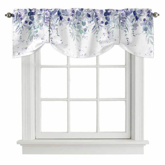 Tie Up Valance Purple Botanical Valances for Windows Spring Weeping Eucalyptus Leaves Balloon Shade Valance Window Treatment Short Curtain Valances for Living Room Kitchen Bedroom Bathroom 42"x12"