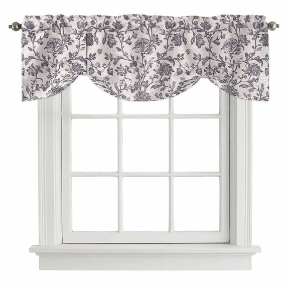 Tie Up Valance Spring Flowers Valances for Windows Farmhouse Purple Pastoral Floral Leaf Balloon Shade Valance Window Treatment Short Curtain Valances for Living Room Kitchen Bedroom Bathroom 42"x12"