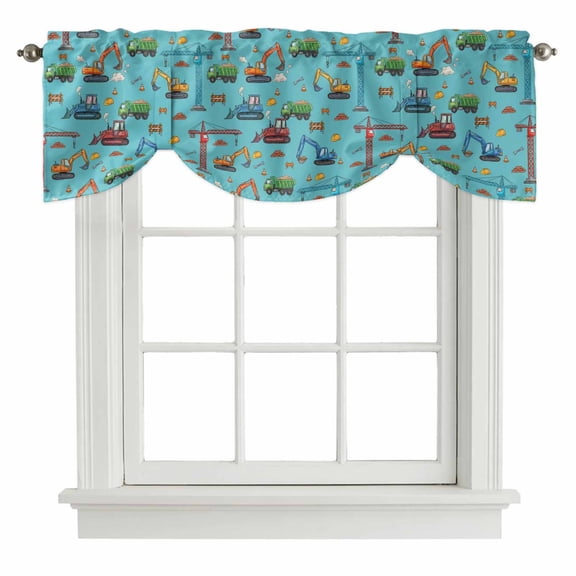 Tie Up Valance Teal Construction Vehicle Valances for Windows Teal Construction Vehicle Balloon Shade Valance Window Treatment Adjustable Short Curtain Valances for Living Room Kitchen 42"x12"