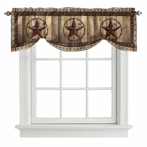 Tie Up Valance Western Farmhouse Valances for Windows Primitive Rustic Country Retro Texas Star Balloon Shade Valance Window Treatment Short Curtain Valances for Living Room Kitchen Bedroom 42"x12"