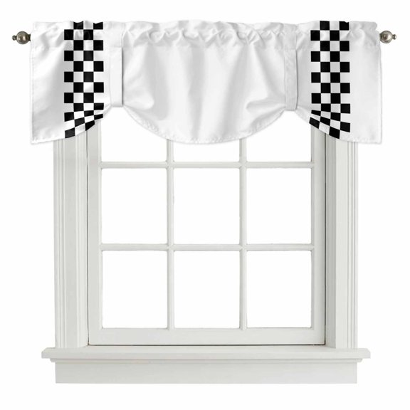 Tie Up Valance for Windows Black Check Plaid Curtains Valances Rod Pocket Valance Window Treatments Buffalo Farmhouse Style Pattern Balloon Curtains for Kitchen Living Room Bedroom 42x12 Inch