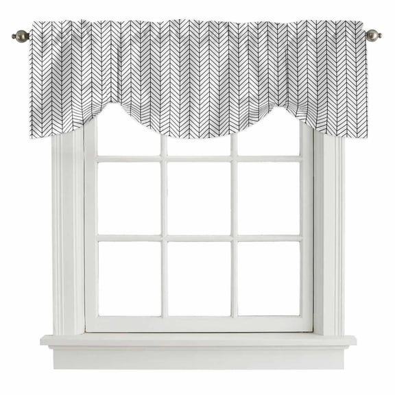 Tie Up Valance for Windows Black White Chevron Stripes Curtains Valances Rod Pocket Valance Window Treatments Modern Geometric Texture Balloon Curtains for Kitchen Living Room Bedroom 42x12 Inch