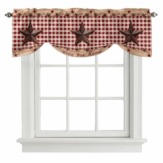 Tie Up Valance for Windows Bless Our Home Curtains Valances Rod Pocket Valance Window Treatments Texas Star Red Buffalo Plaid Balloon Curtains for Kitchen Living Room Bedroom Bathroom 54x18 Inch