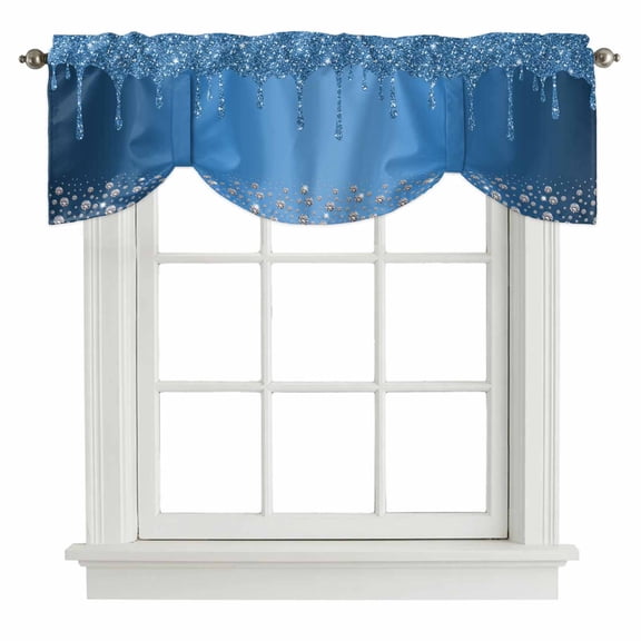 Tie Up Valance for Windows Blue Diamond Curtains Valances Rod Pocket Valance Window Treatments Luxury Bling Water Drop Balloon Curtains for Kitchen Living Room Bedroom Bathroom Decor 54x18 Inch