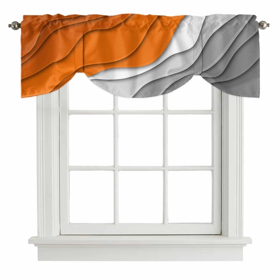 Tie Up Valance for Windows Fall Orange Grey Modern Geometric Curtains Valances Rod Pocket Valance Window Treatments Abstract Ombre Balloon Curtains for Kitchen Living Room Bedroom 42x12 Inch