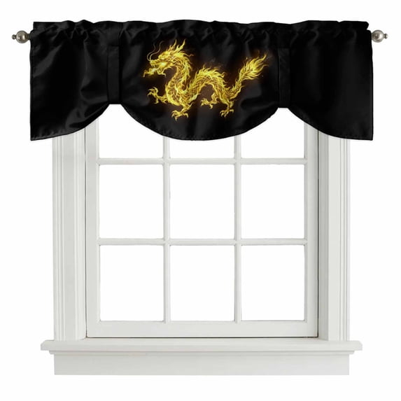 Tie Up Valance for Windows Flames Dragon Curtains Valances Rod Pocket Valance Window Treatments Yellow Modern Art Balloon Curtains for Kitchen Living Room Bedroom Bathroom Decor 54x18 Inch