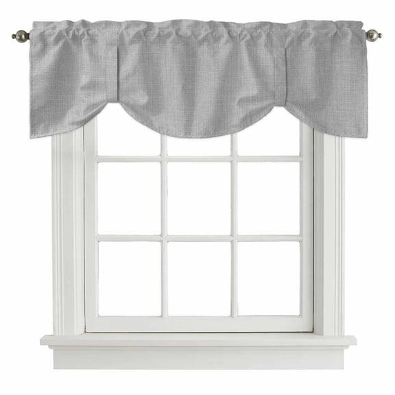Tie Up Valance for Windows Grey Linen Texture Curtains Valances Rod Pocket Valance Window Treatments Farmhouse Solid Color Balloon Curtains for Kitchen Living Room Bedroom Bathroom Decor 42x12 Inch
