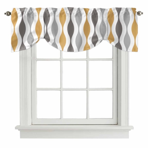 Tie Up Valance for Windows Mid Century Abstract Art Curtains Valances Window Treatments Symmetrical Geometric Yellow Grey Balloon Curtains for Kitchen Living Room Bedroom 42x12 Inch