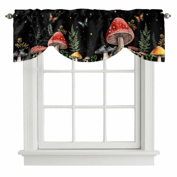 Tie Up Valance for Windows Mushrooms Curtains Valances Rod Pocket Valance Window Treatments Butterflies Plant Stars Black Balloon Curtains for Kitchen Living Room Bedroom Bathroom Decor 54x18 Inch