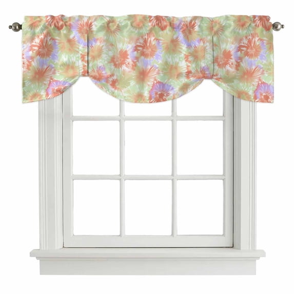 Tie Up Valance for Windows Orange Green Tie Dye Curtains Valances Rod Pocket Valance Window Treatments Ombre Boho Abstract Art Balloon Curtains for Kitchen Living Room Bedroom Bathroom 42x12 Inch