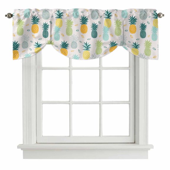 Tie Up Valance for Windows Pineapple Curtains Valances Rod Pocket Valance Window Treatments Summer Tropical Fruit Balloon Curtains for Kitchen Living Room Bedroom Bathroom Decor 42x12 Inch