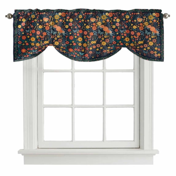 Tie Up Valance for Windows Spring Daisy Curtains Valances Rod Pocket Valance Window Treatments Vintage Navy Blue Wildflowers Butterfly Balloon Curtains for Kitchen Living Room Bedroom 42x12 Inch