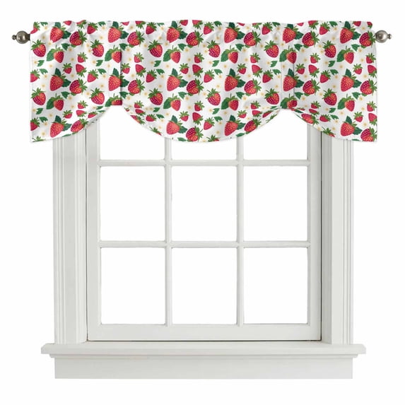 Tie Up Valance for Windows Strawberry Curtains Valances Rod Pocket Valance Window Treatments Cute Floral Fruit Balloon Curtains for Kitchen Living Room Bedroom Bathroom Decor 54x18 Inch
