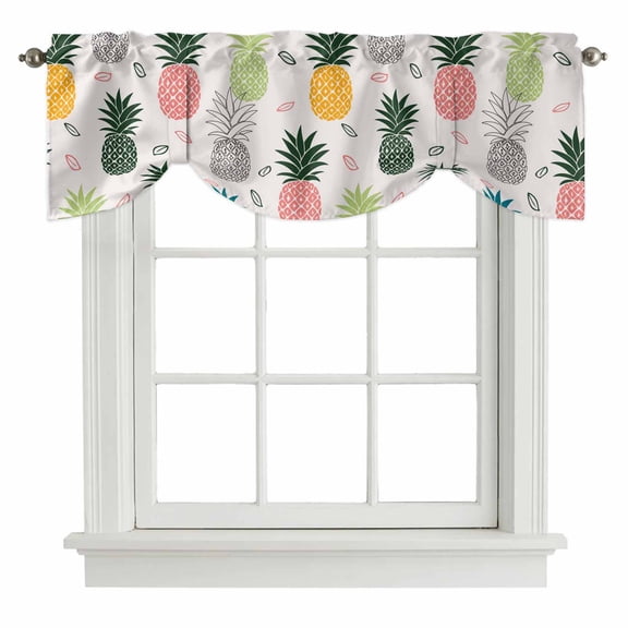 Tie Up Valance for Windows Summer Pineapple Curtains Valances Rod Pocket Valance Window Treatments Colorful Tropical Fruit Balloon Curtains for Kitchen Living Room Bedroom Bathroom Decor 42x12 Inch