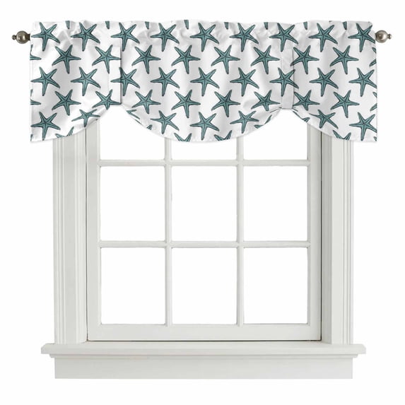 Tie Up Valance for Windows Summer Starfish Curtains Valances Rod Pocket Valance Window Treatments Beach Teal Balloon Curtains for Kitchen Living Room Bedroom Bathroom Decor 42x12 Inch