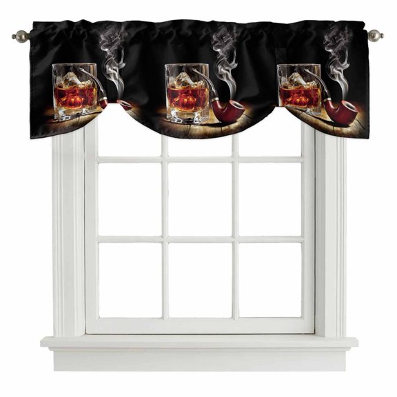 Tie Up Valance for Windows Whisky Glass Curtains Valances Rod Pocket Valance Window Treatments Wine Old Fashioned Cigarettes Balloon Curtains for Kitchen Living Room Bedroom Bathroom 42x12 Inch
