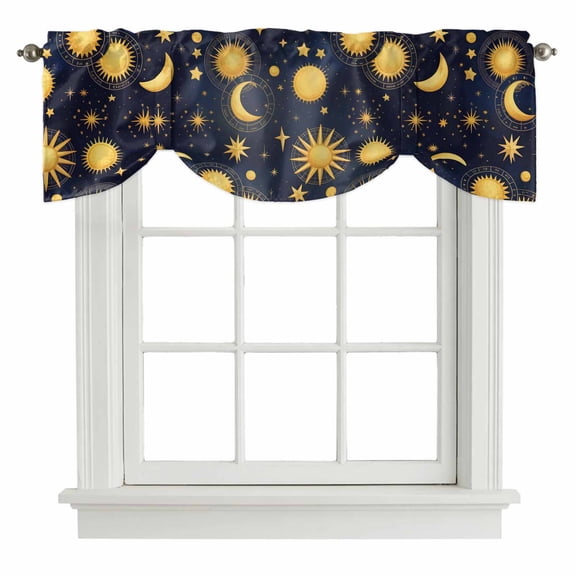 Tie Up Valance for Windows Yellow Star Moon Curtains Valances Rod Pocket Valance Window Treatments Fantasy Galaxy Starry Night Balloon Curtains for Kitchen Living Room Bedroom Bathroom 42x12 Inch