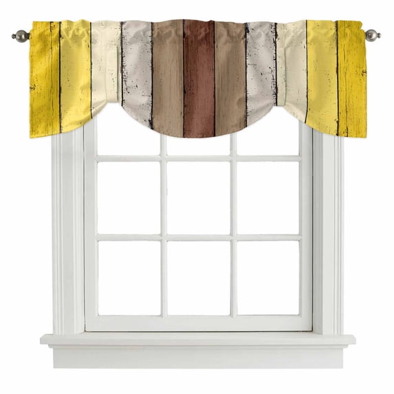 Tie Up Valance Yellow Brown Valances for Windows Farmhouse Wood Grain Vintage Striped Balloon Shade Valance Window Treatment Short Curtain Valances for Living Room Kitchen Bedroom Bathroom 42"x18"