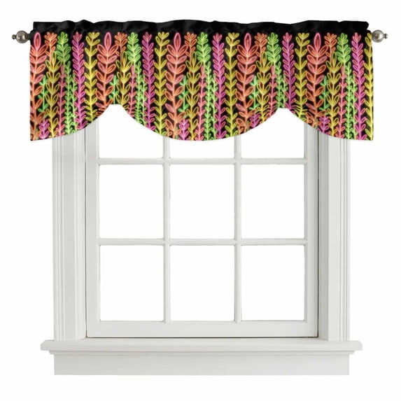 Tie Up Valances for Windows, Abstract Botanical Adjustable Valance Curtains Window Treatment for Living Room/Bedroom, Spring Colorful Leaf Plant Rod Pocket Kitchen Curtains & Drapes 42x18 Inch