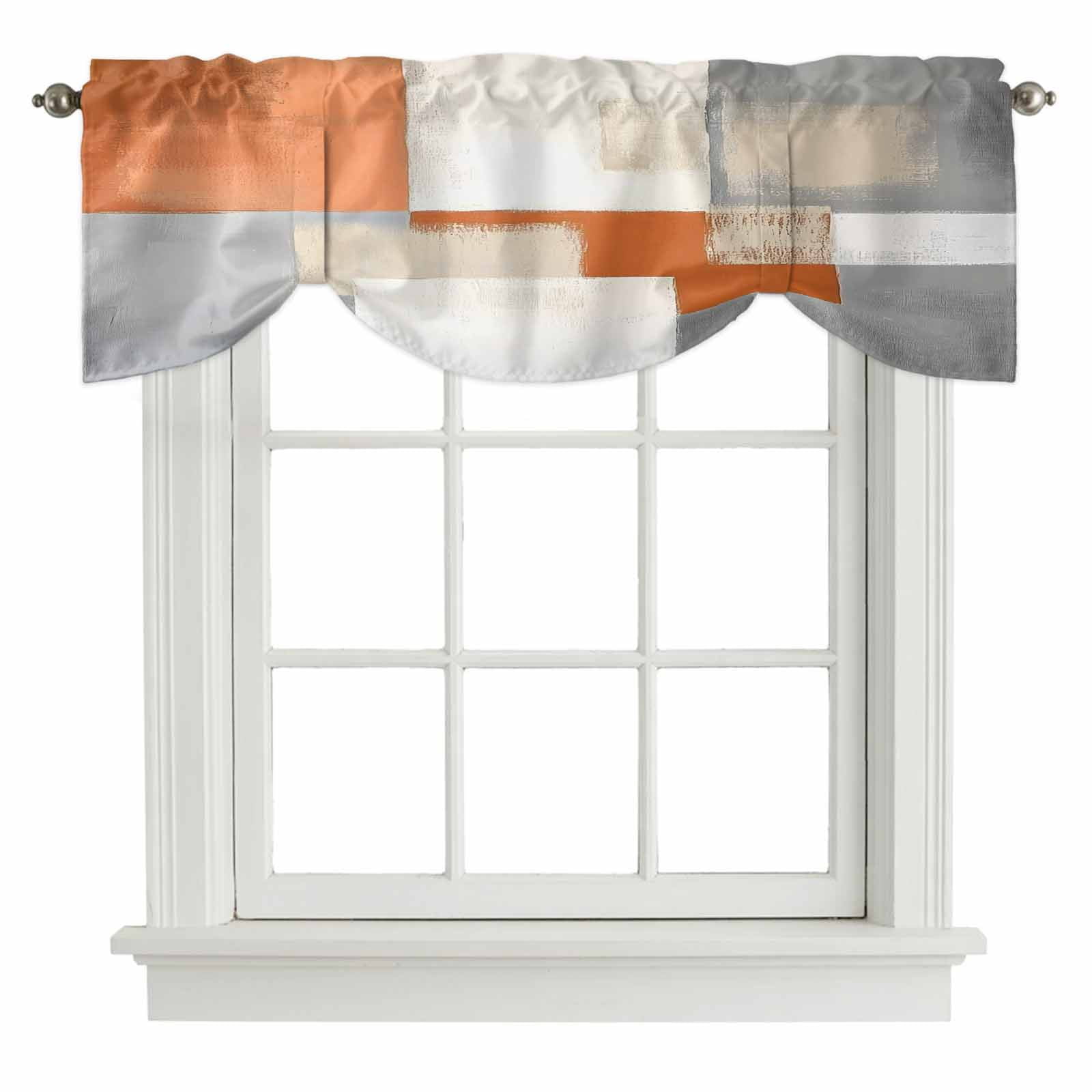 Tie Up Valances for Windows, Abstract Orange Grey Adjustable Valance