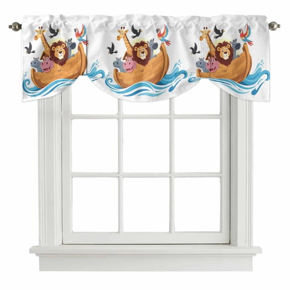 Tie Up Valances for Windows, Animals Nautical Adjustable Valance Curtains Window Treatment for Living Room/Bedroom, Cartoon Cute Zoo Boat Aboard Rod Pocket Kitchen Curtains & Drapes 60x18 Inch