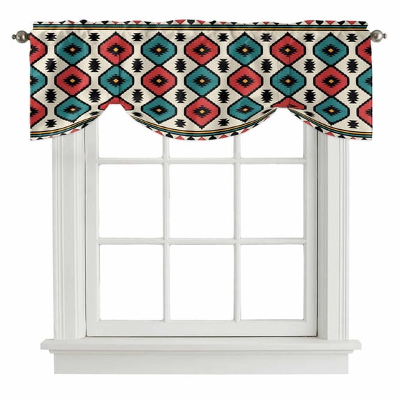 Tie Up Valances for Windows, Aztec Vintage Adjustable Valance Curtains Window Treatment for Living Room/Bedroom, Southwest Tribe Classic Farmhouse Rod Pocket Kitchen Curtains & Drapes 54x18 Inch