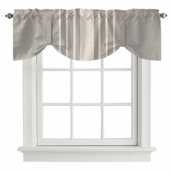 Tie Up Valances for Windows, Beige Striped Adjustable Valance Curtains Window Treatment for Living Room, Grey Geometric Minimalist Modern Artwork Rod Pocket Kitchen Curtains & Drapes 60x18 Inch