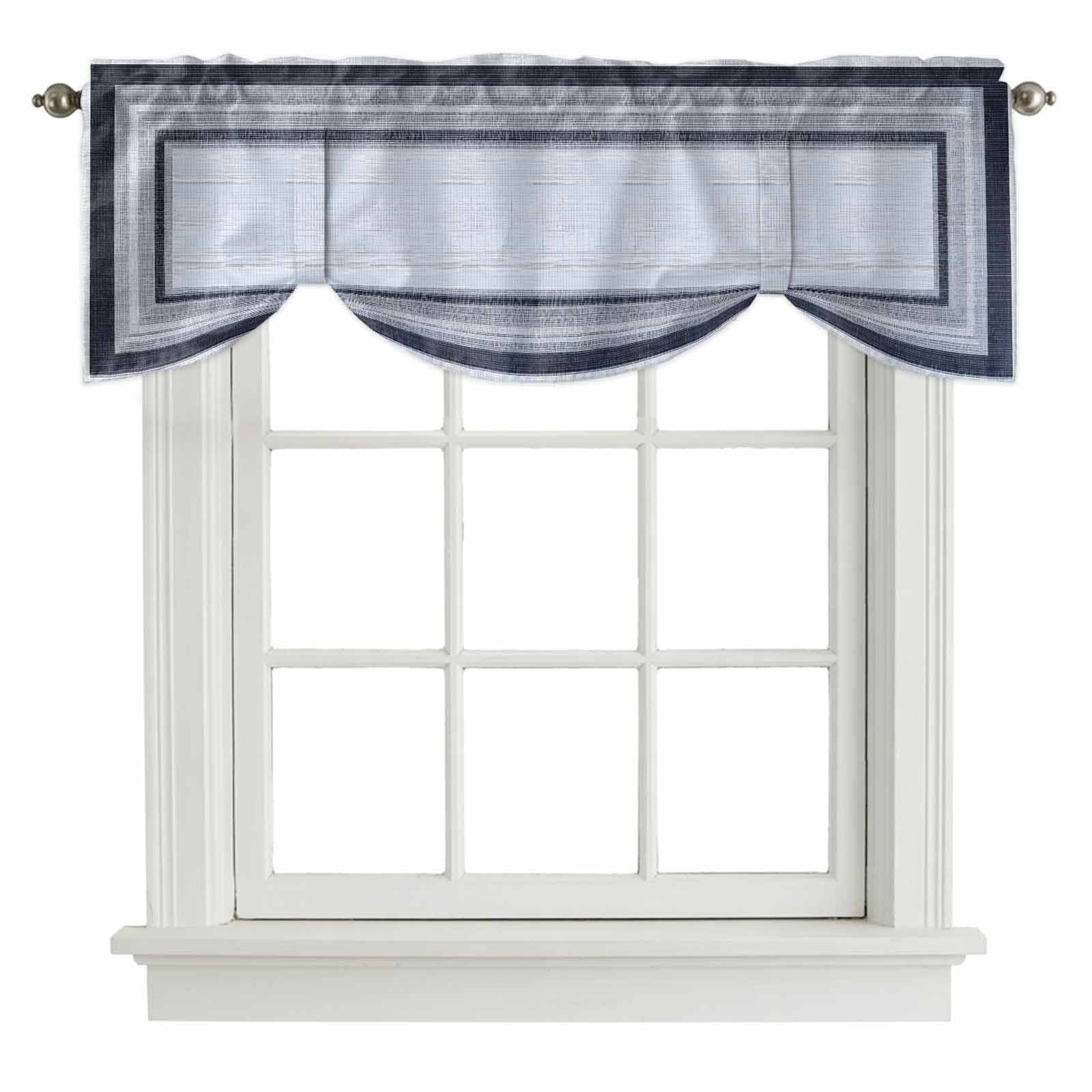 Window Square Valance Tie Up Valances for Windows, Black Grey Gradient Adjustable Valance ...