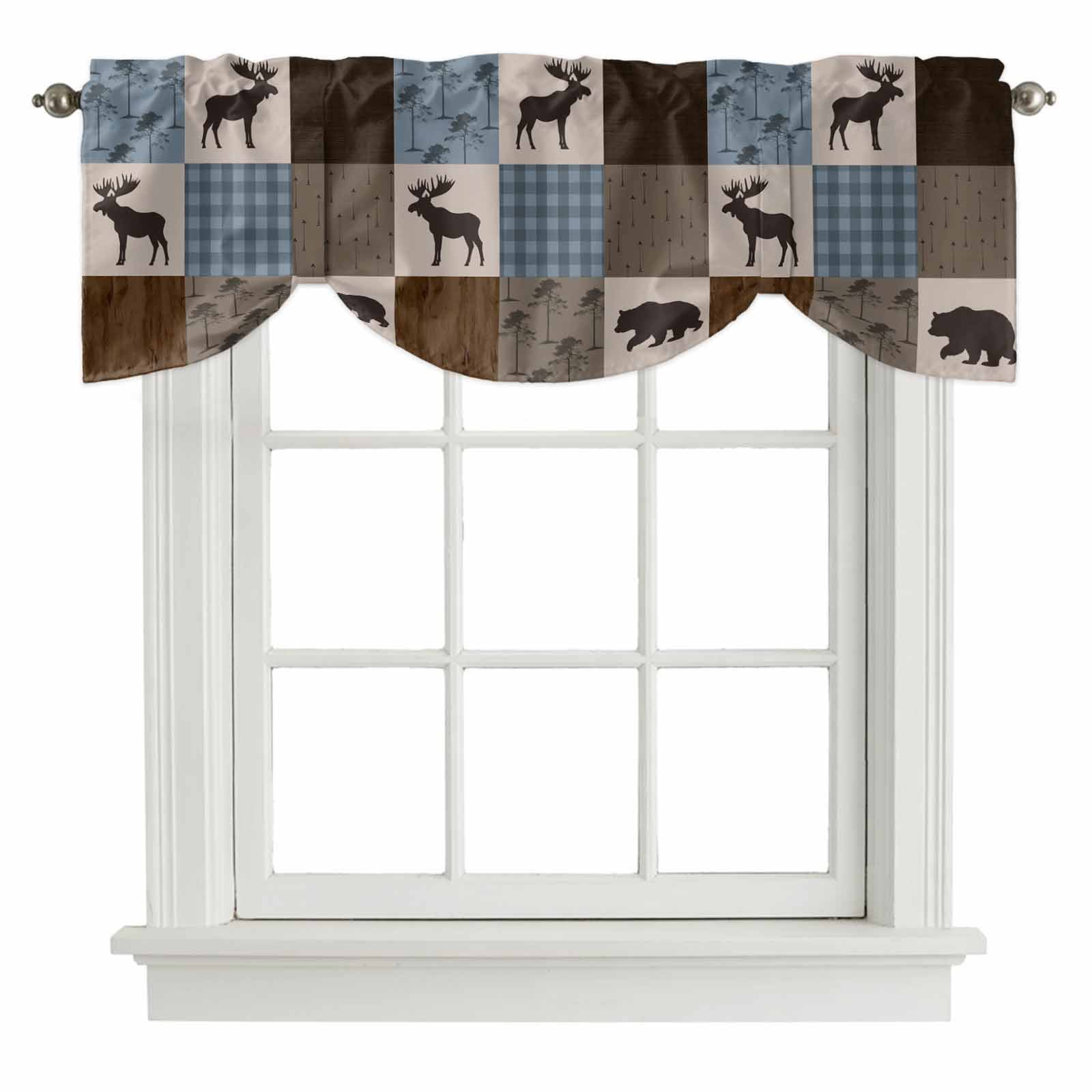 Tie Up Valances for Windows, Blue Checkered Cabin Adjustable Valance ...